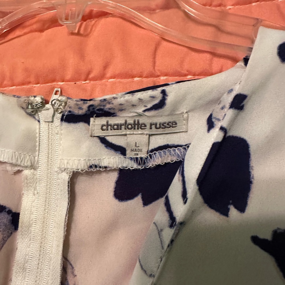 Charlotte Russe Navy and White Patterned Blouse